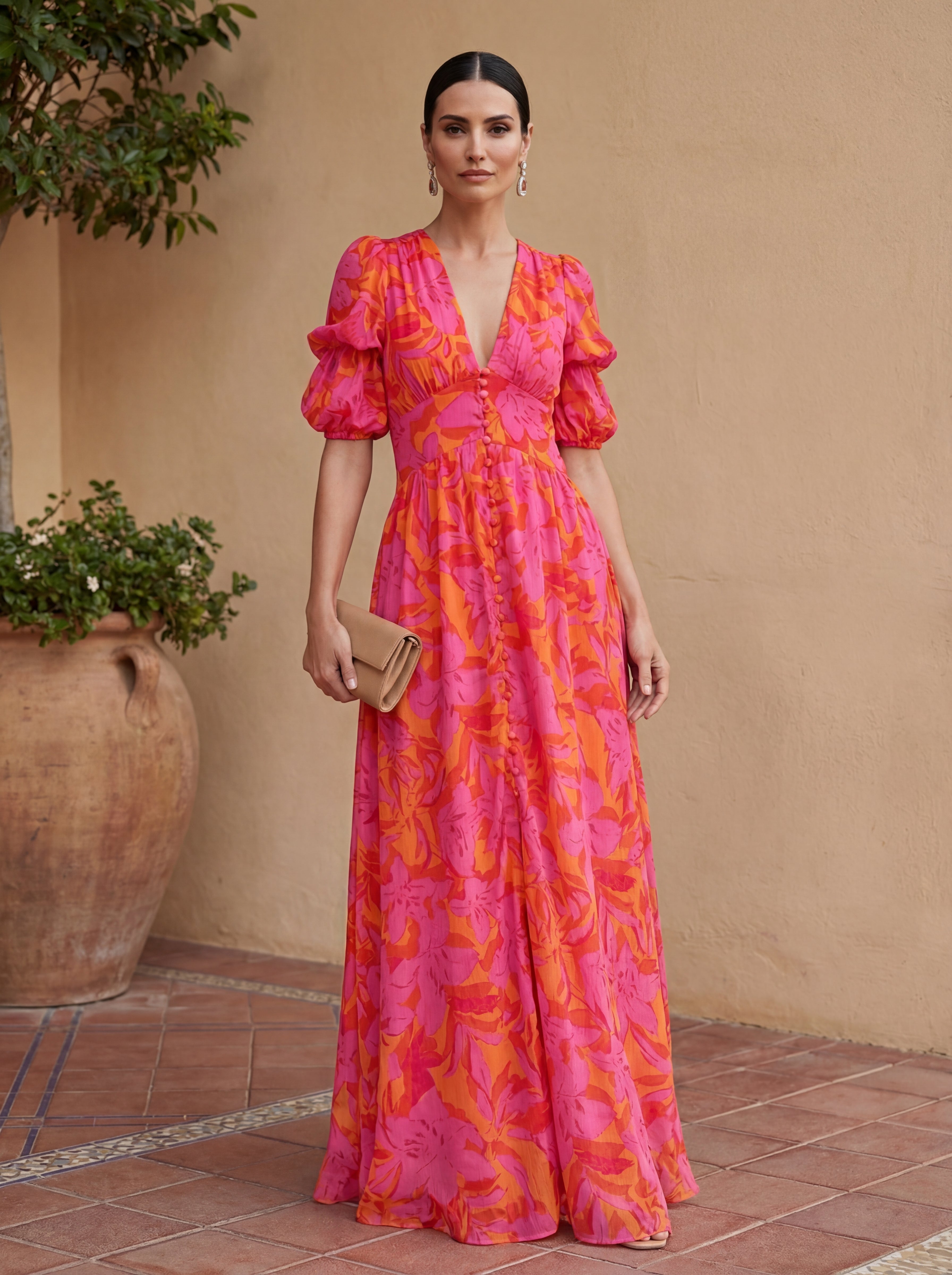 Aitana | Flowing Pink & Orange Maxi Dress