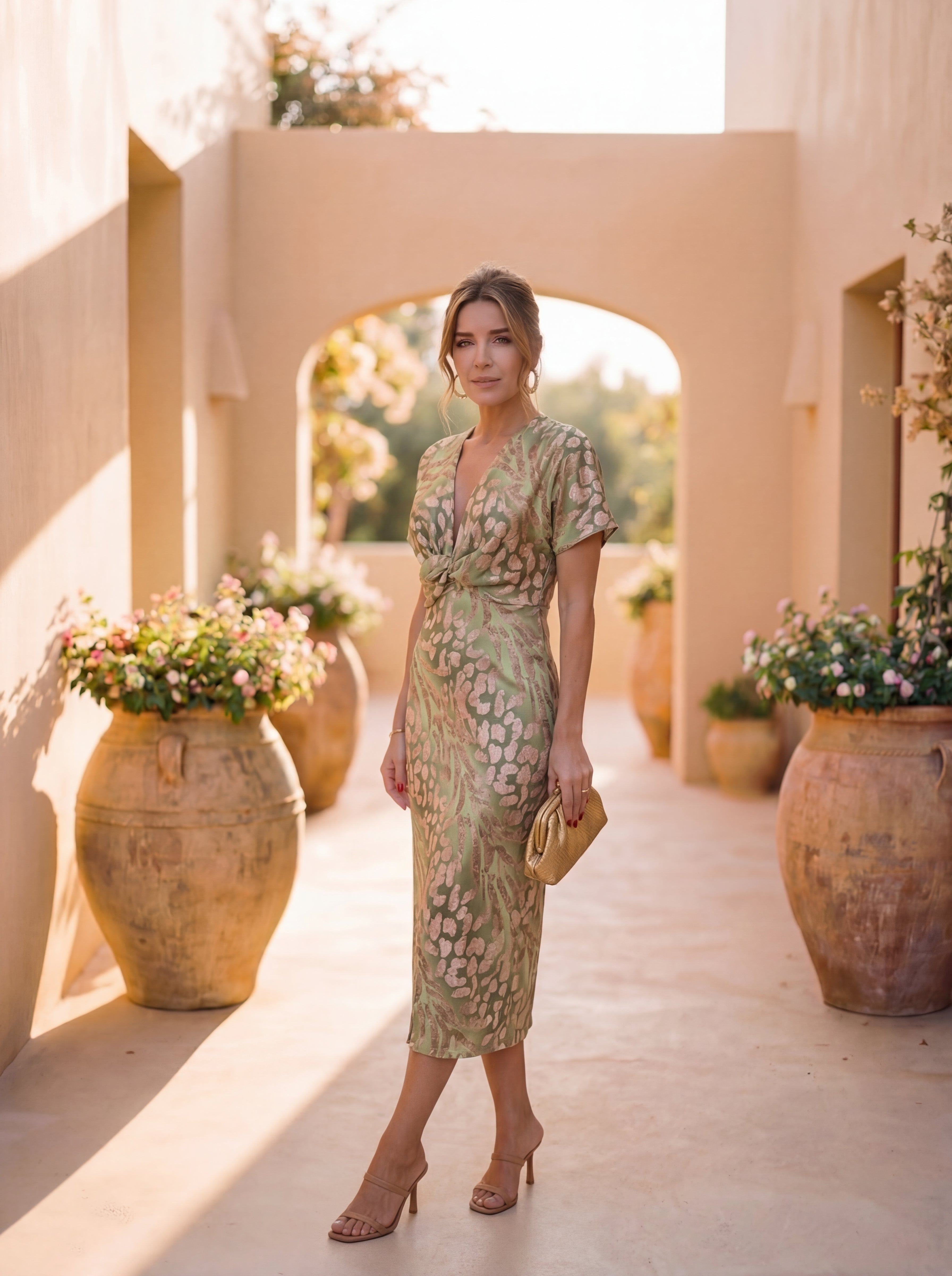 Camille | Copper Twist-Waist Midi Dress