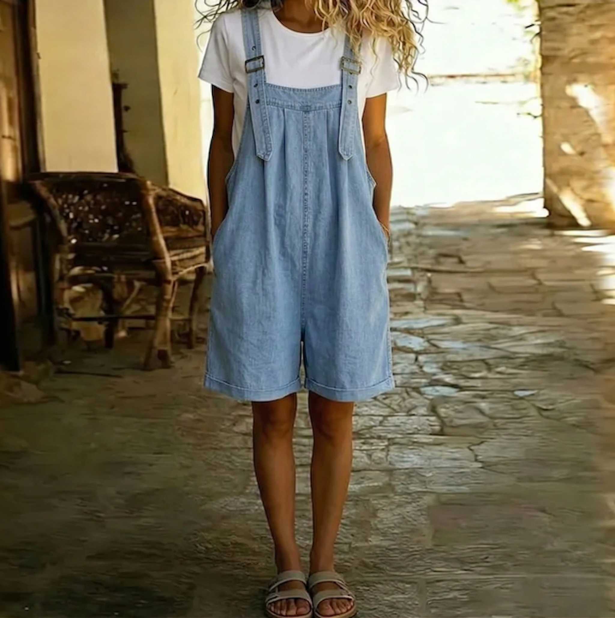 Thea | Vintage Washed Denim Short Overalls