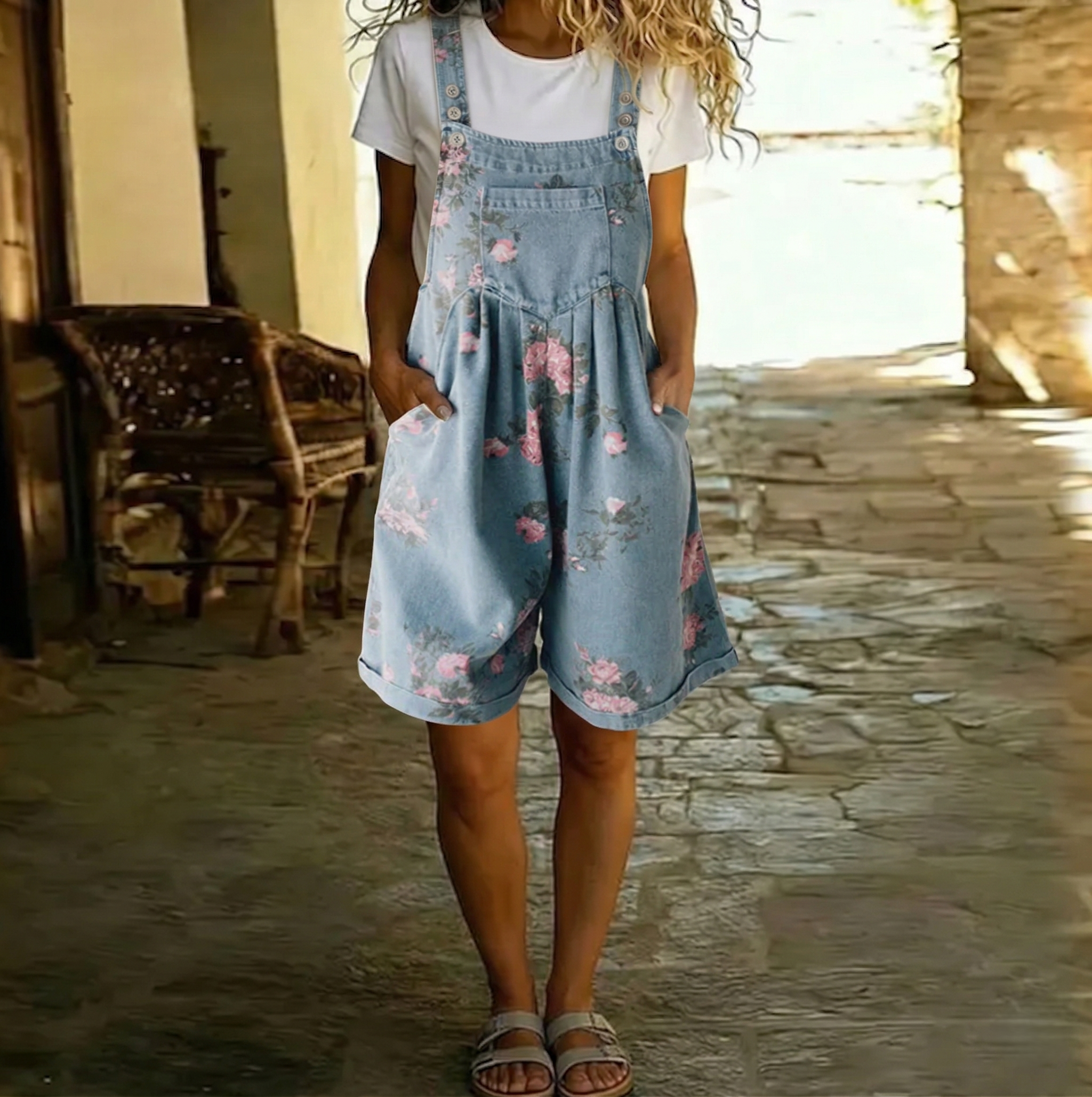 Sienna | Vintage Washed Denim Floral Jumpsuit