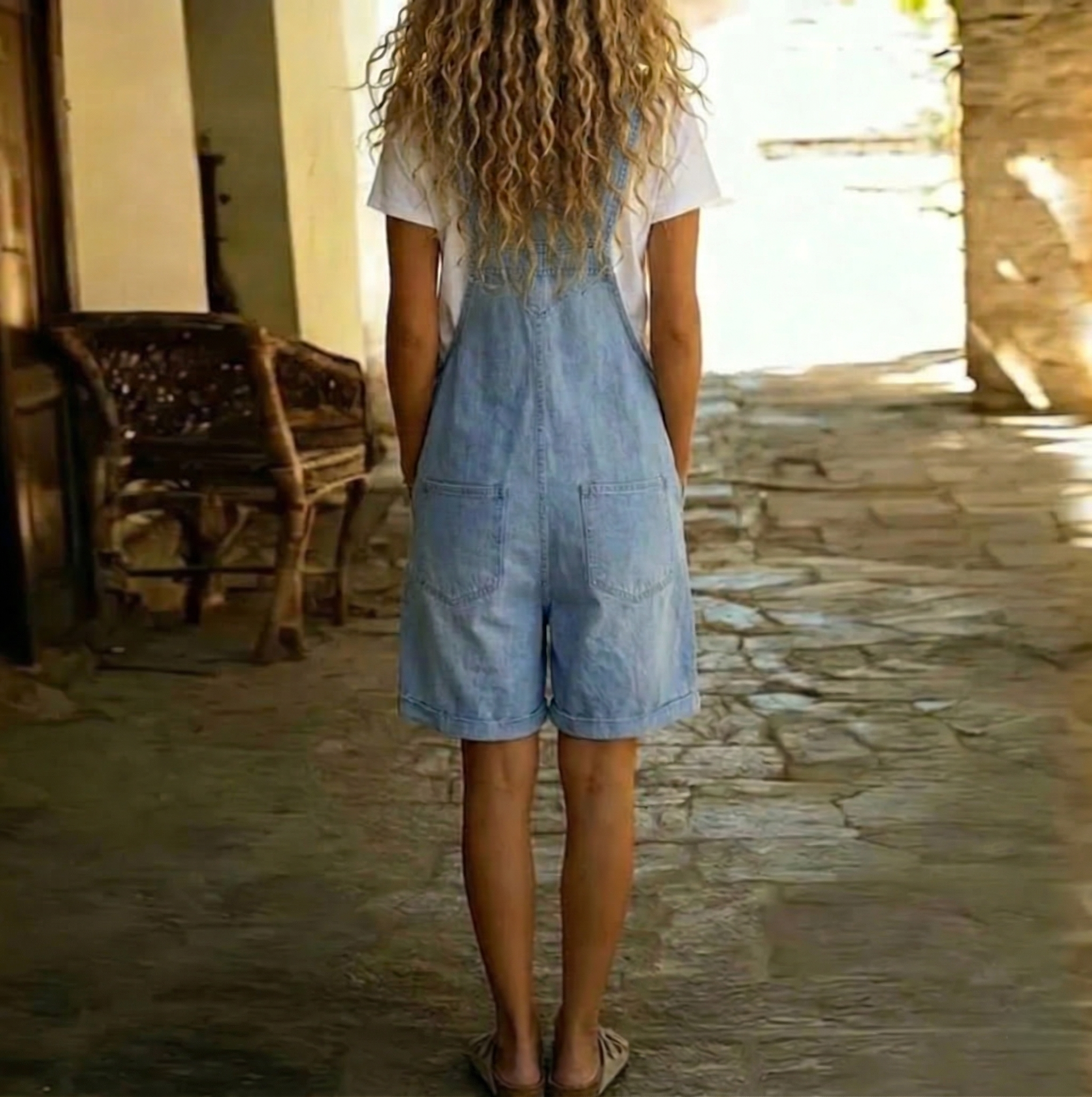 Thea | Vintage Washed Denim Short Overalls