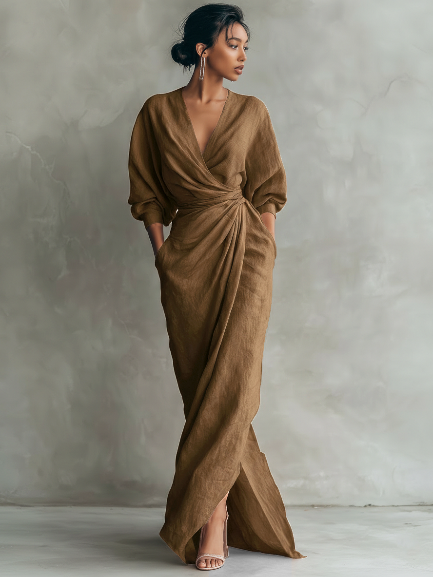 Naledi | Linen Blend V-Neck Maxi Dress