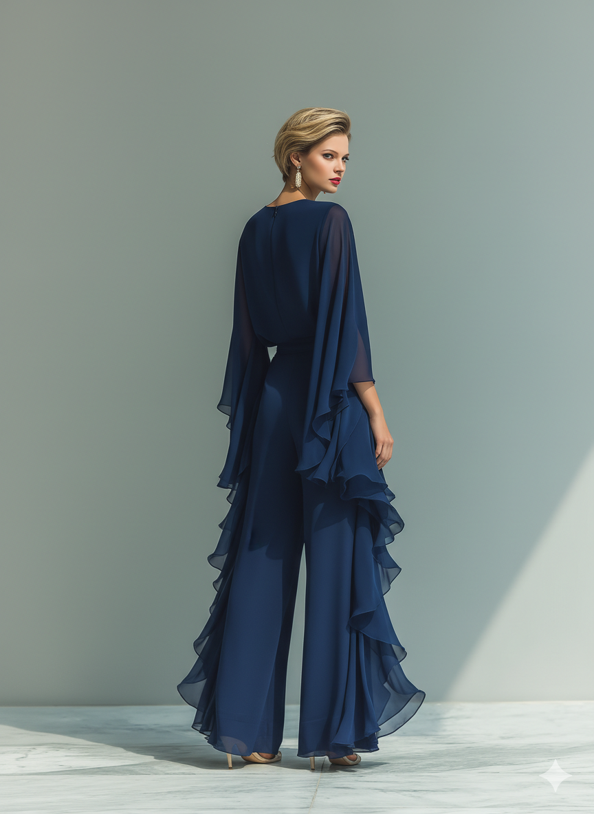 Mmabatho | Navy Chiffon Ruffle Two-Piece Set