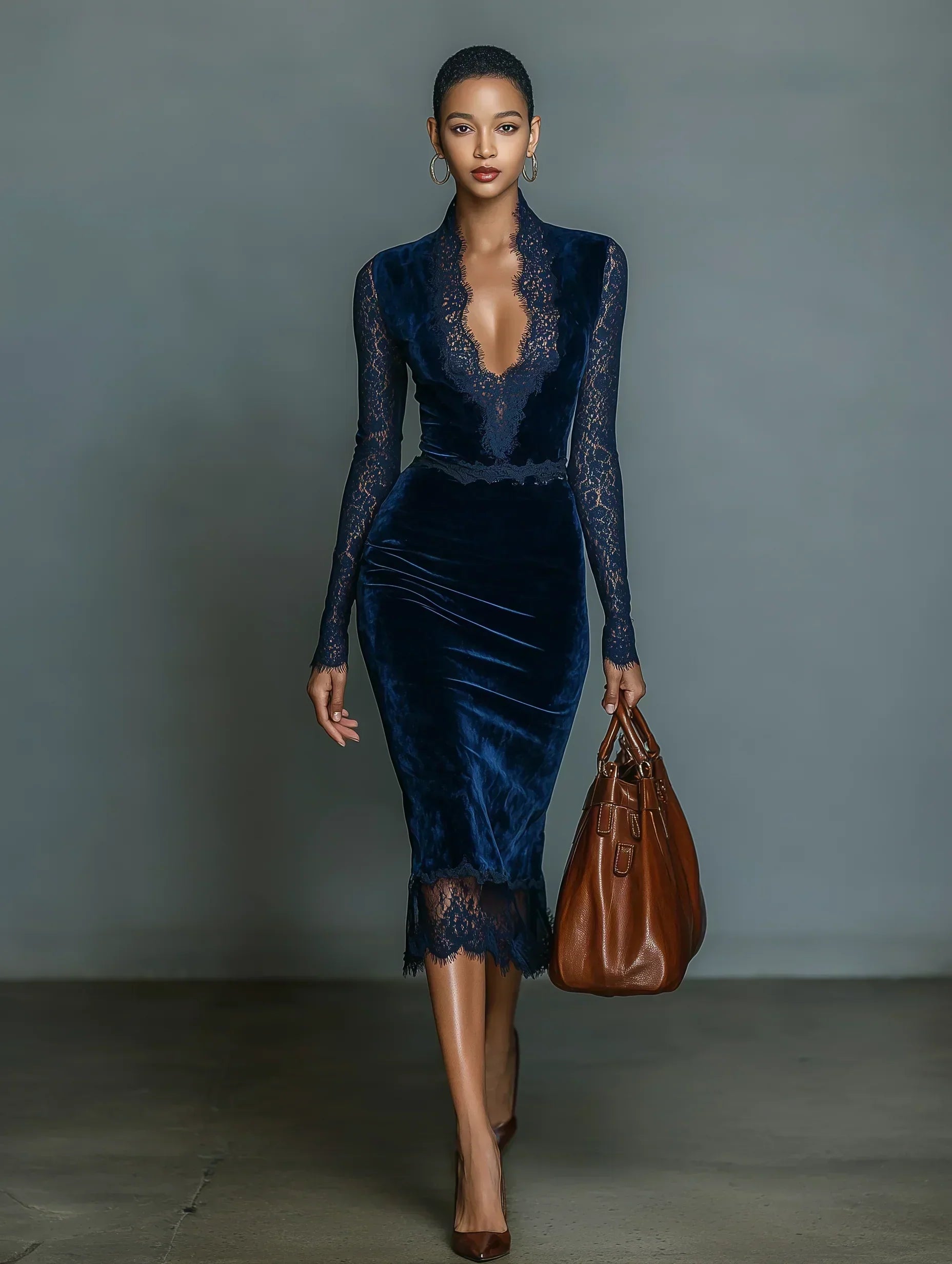 Ancois | Velvet Lace Midi Dress