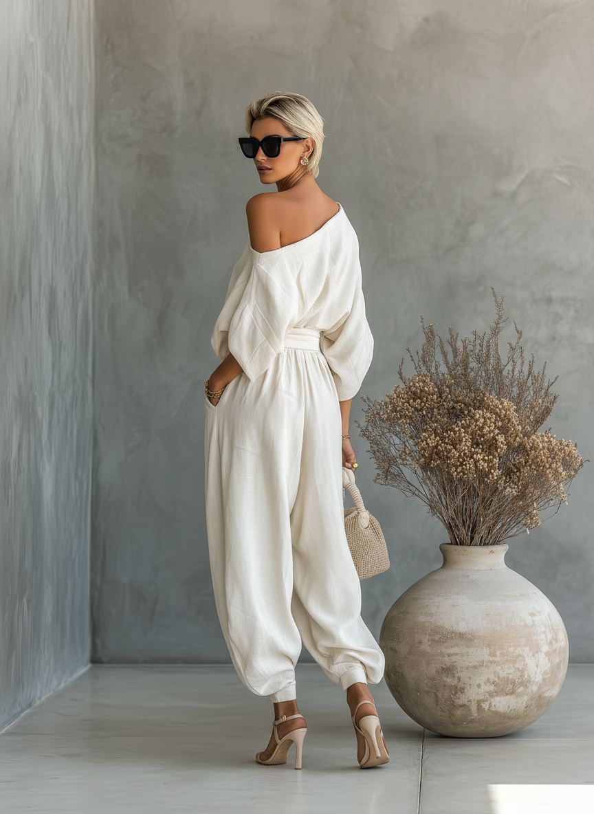 Nandi | Linen Off-Shoulder Top & Trouser Set