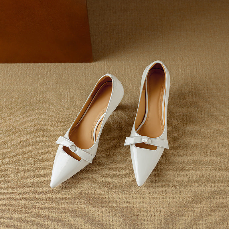 Clarisse | Glossy Bow Leather Pumps