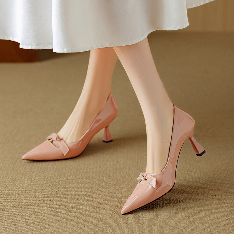Clarisse | Glossy Bow Leather Pumps