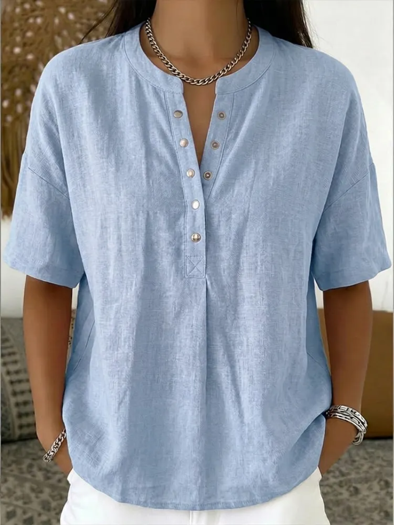 Dipuo | Button Detail Round Neck Top