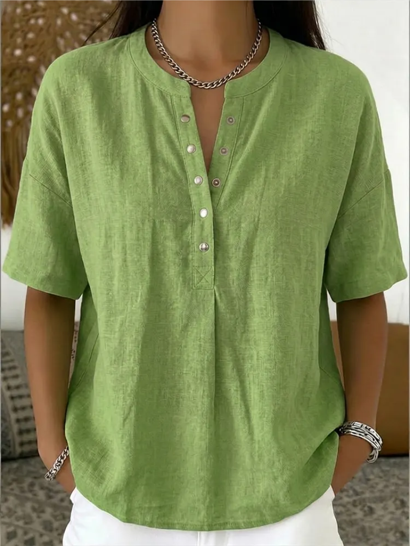 Dipuo | Button Detail Round Neck Top