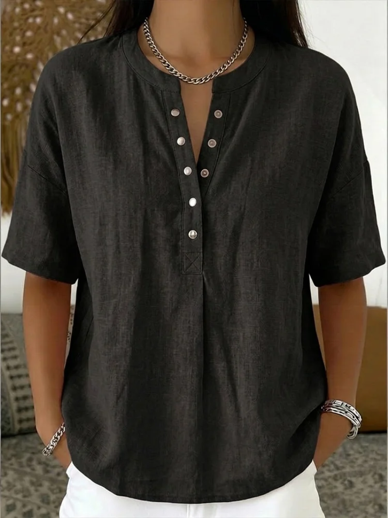 Dipuo | Button Detail Round Neck Top