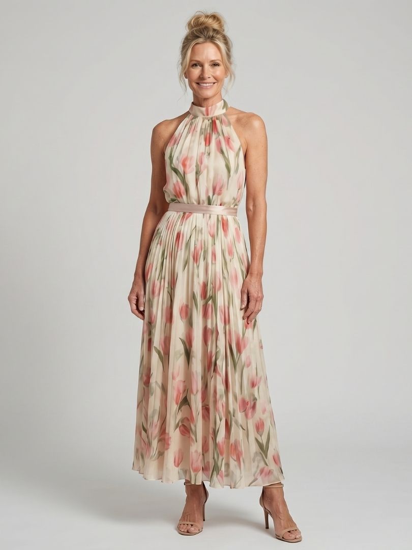 Valentina | Halter Neck Floral Midi Dress