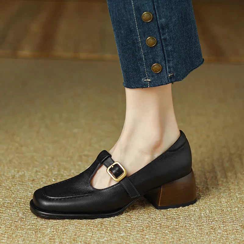 Pauline | Square Toe T-Strap Heels