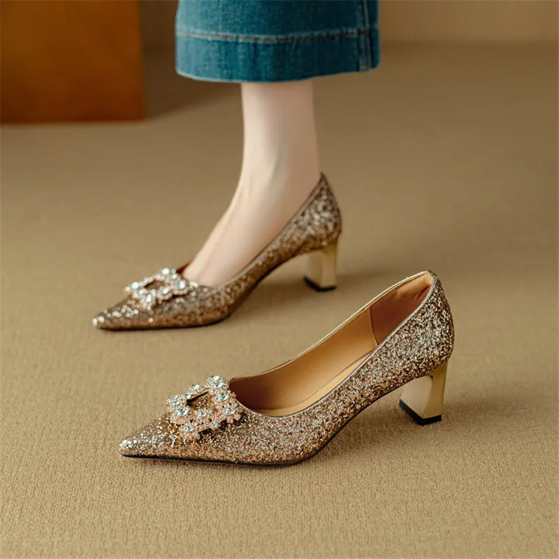 Lydie | Glitter Block Heel Pumps