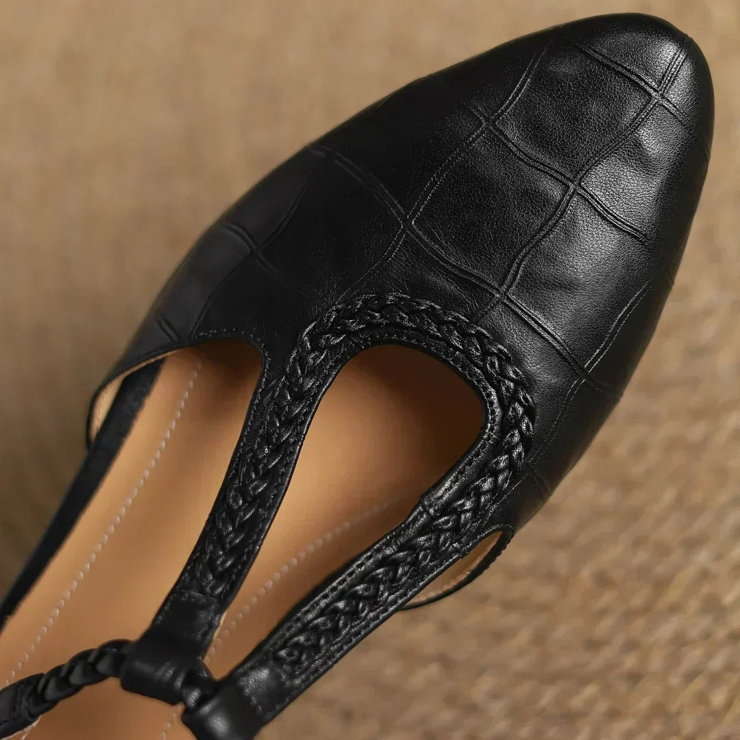 Rosalie | Braided Leather T-Strap Sandal