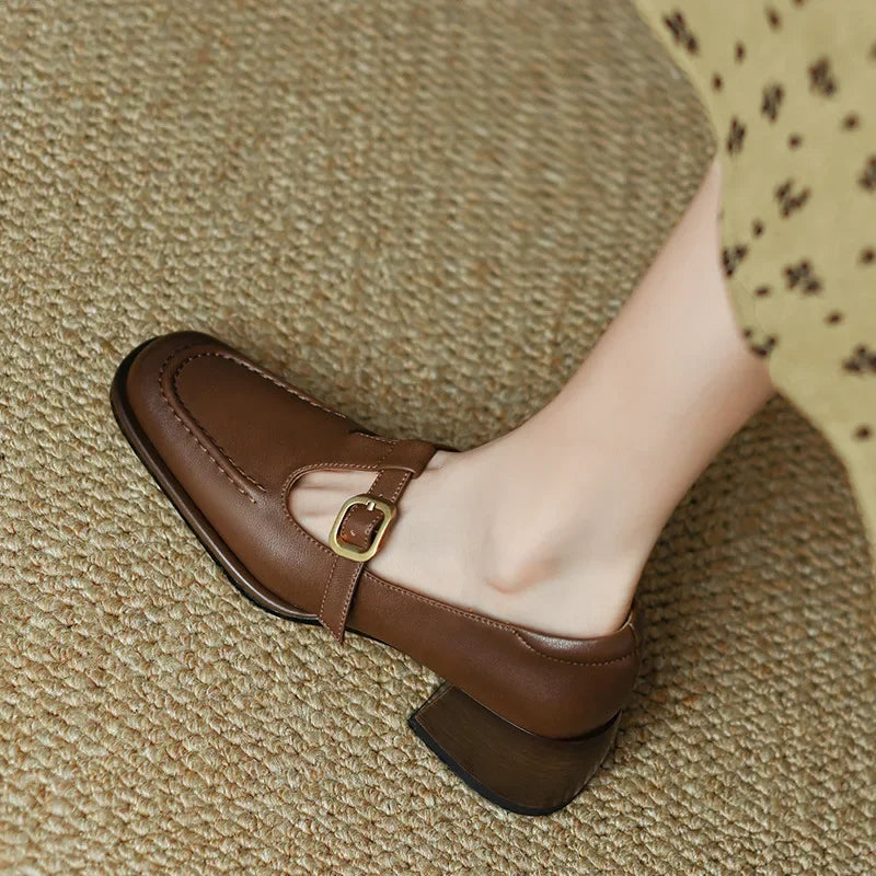 Pauline | Square Toe T-Strap Heels