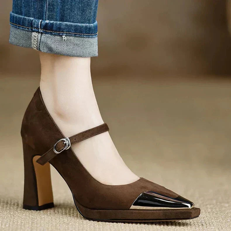 Alix | Metallic-Toe Block Heel Pumps