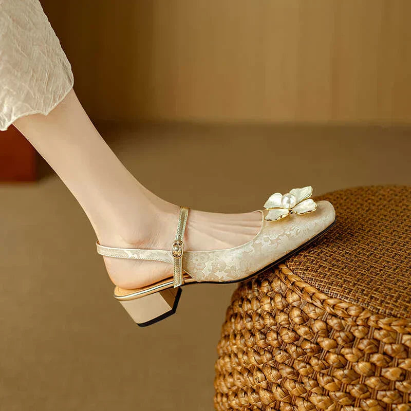 Adrienne | Floral Accent Block Heel Pumps