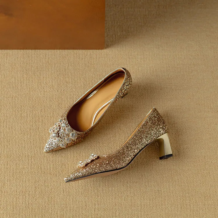 Élodie | Glitter Block Heel Pumps