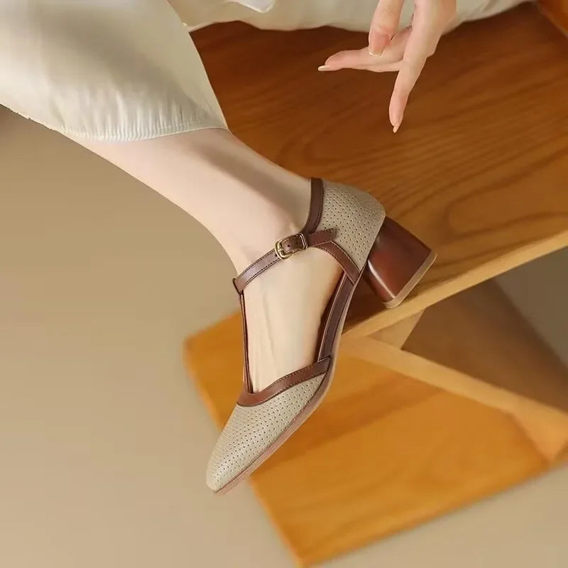 Delphine | Square Toe Mid Heel Shoes