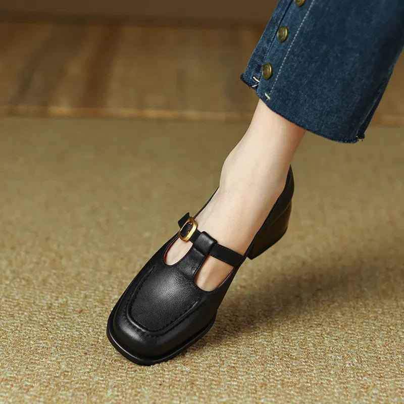 Pauline | Square Toe T-Strap Heels