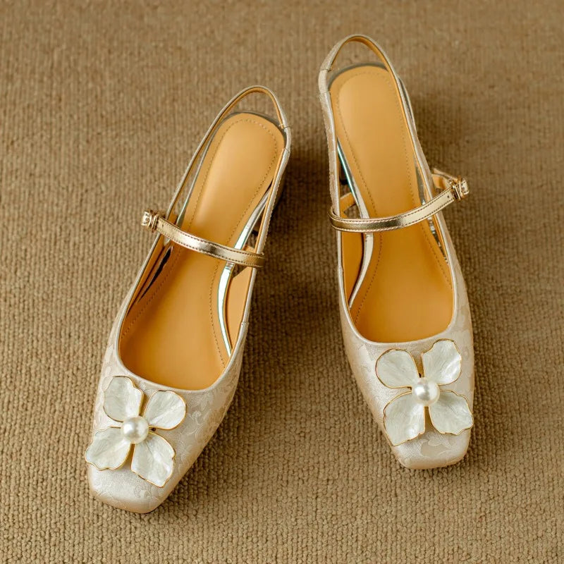Nadia | Pearl Floral Slingback Pumps