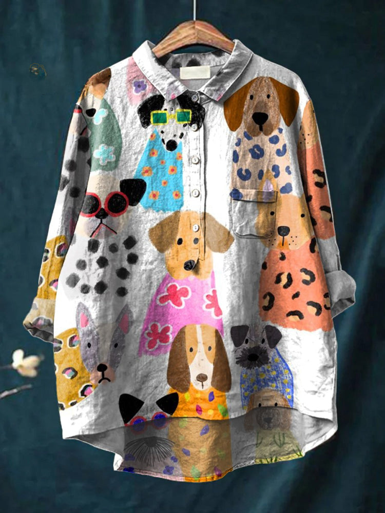 Zoé | Colorful Dog Print Shirt
