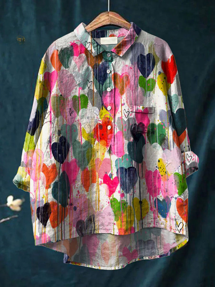 Thalia | Colorful Heart Print Shirt