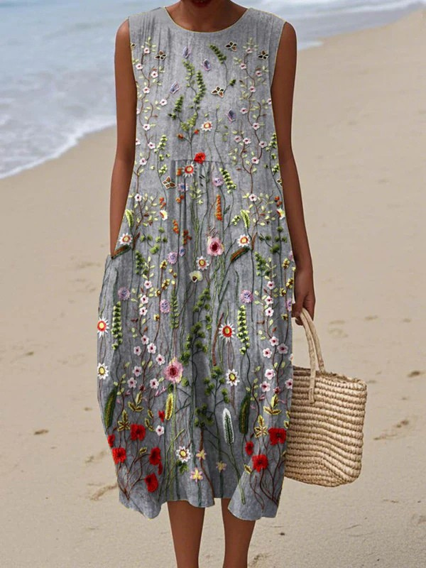 Margot | Embroidered Wildflower Midi Dress