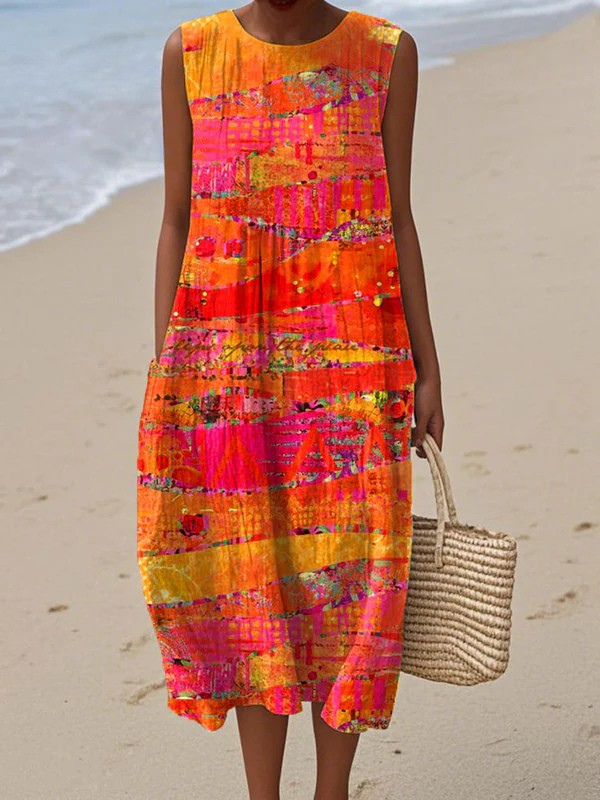 Adèle | Sunset Patchwork Midi Dress