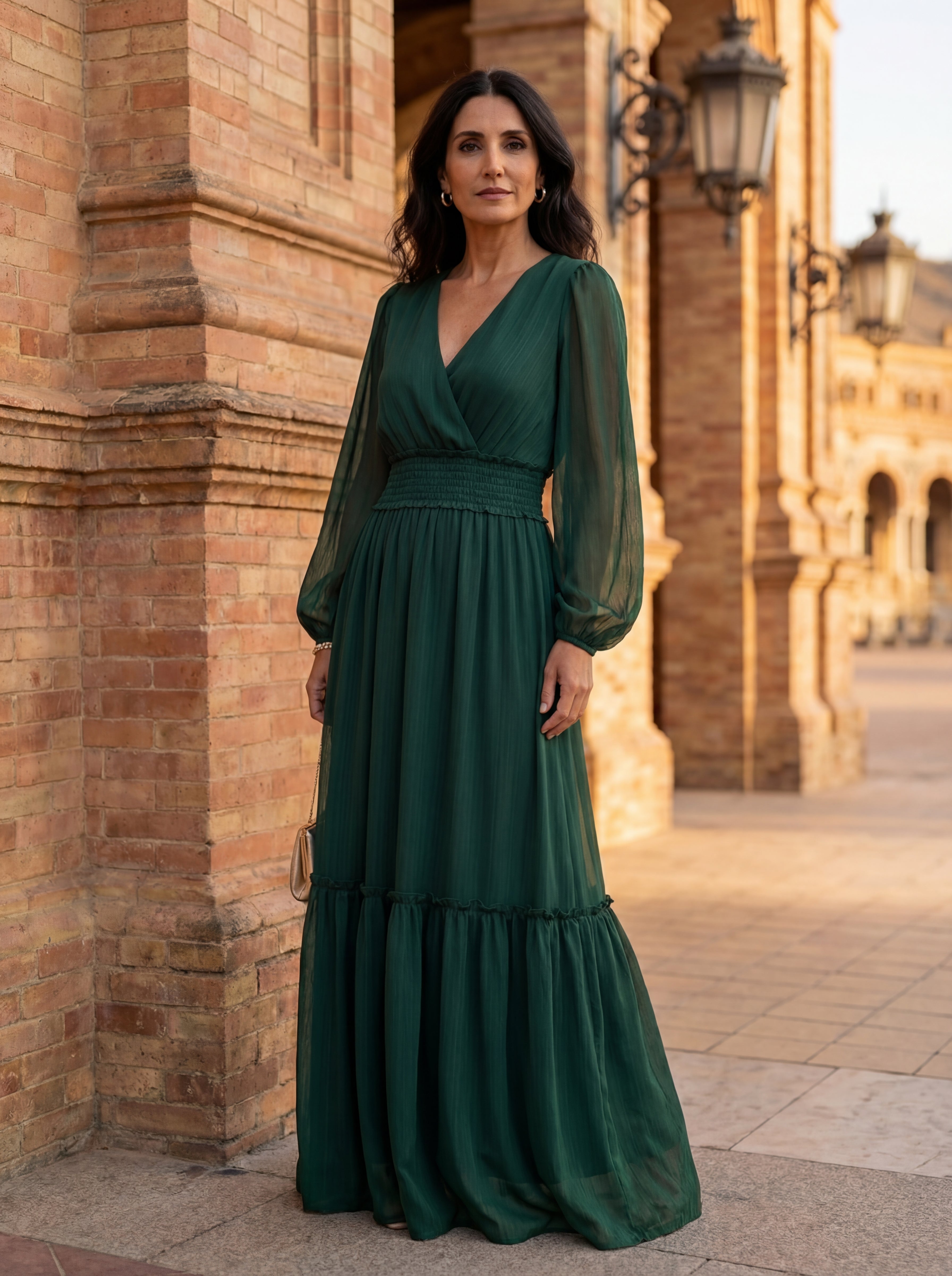 Juliette | Emerald Chiffon V-Neck Gown