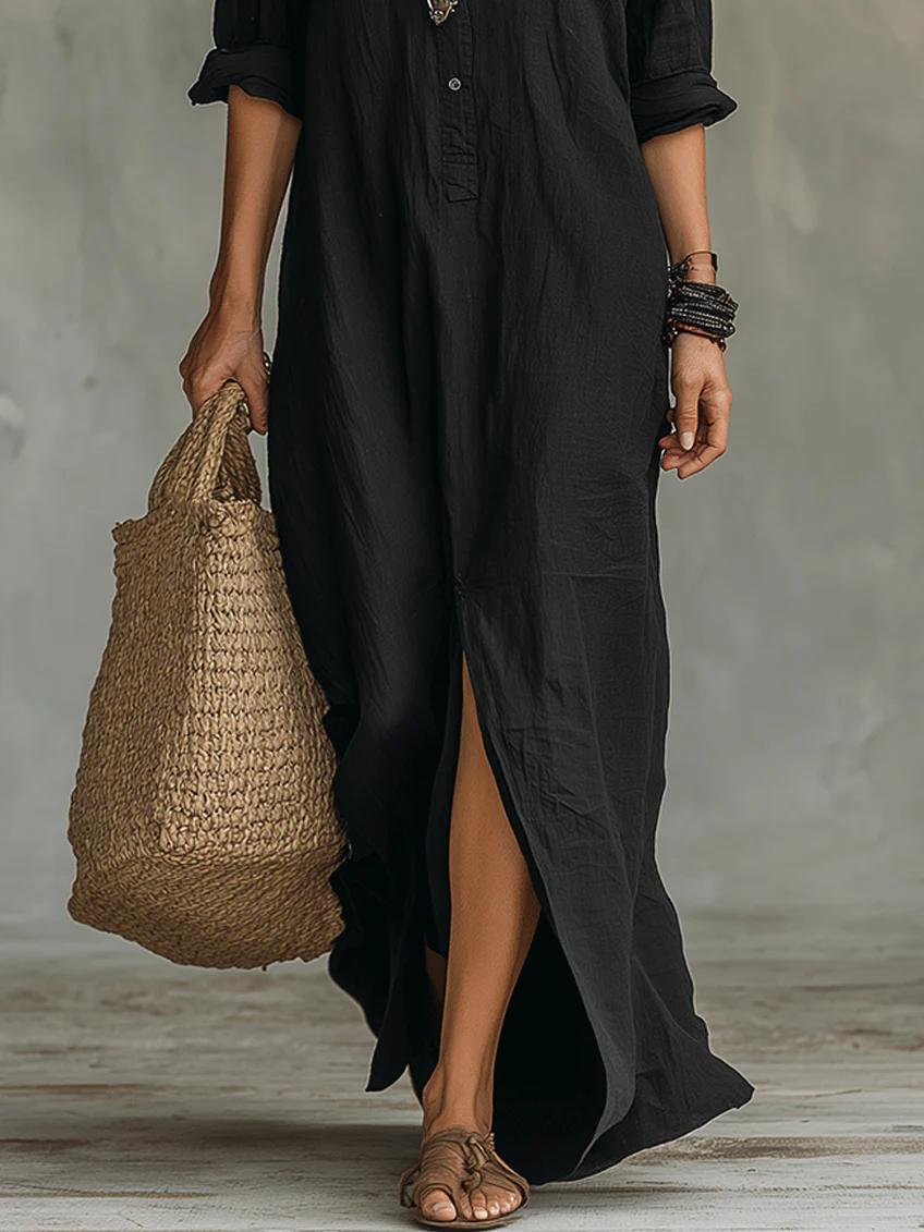 Adelaide | Relaxed V-Neck Button Maxi Dress