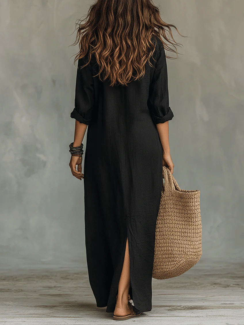 Adelaide | Relaxed V-Neck Button Maxi Dress