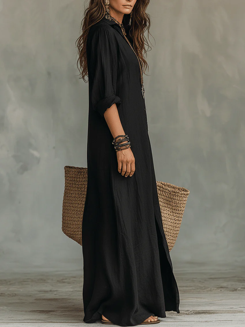 Adelaide | Relaxed V-Neck Button Maxi Dress