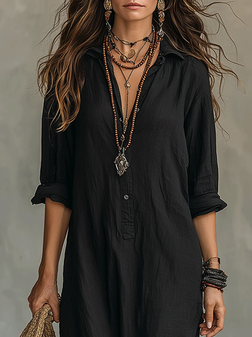 Adelaide | Relaxed V-Neck Button Maxi Dress