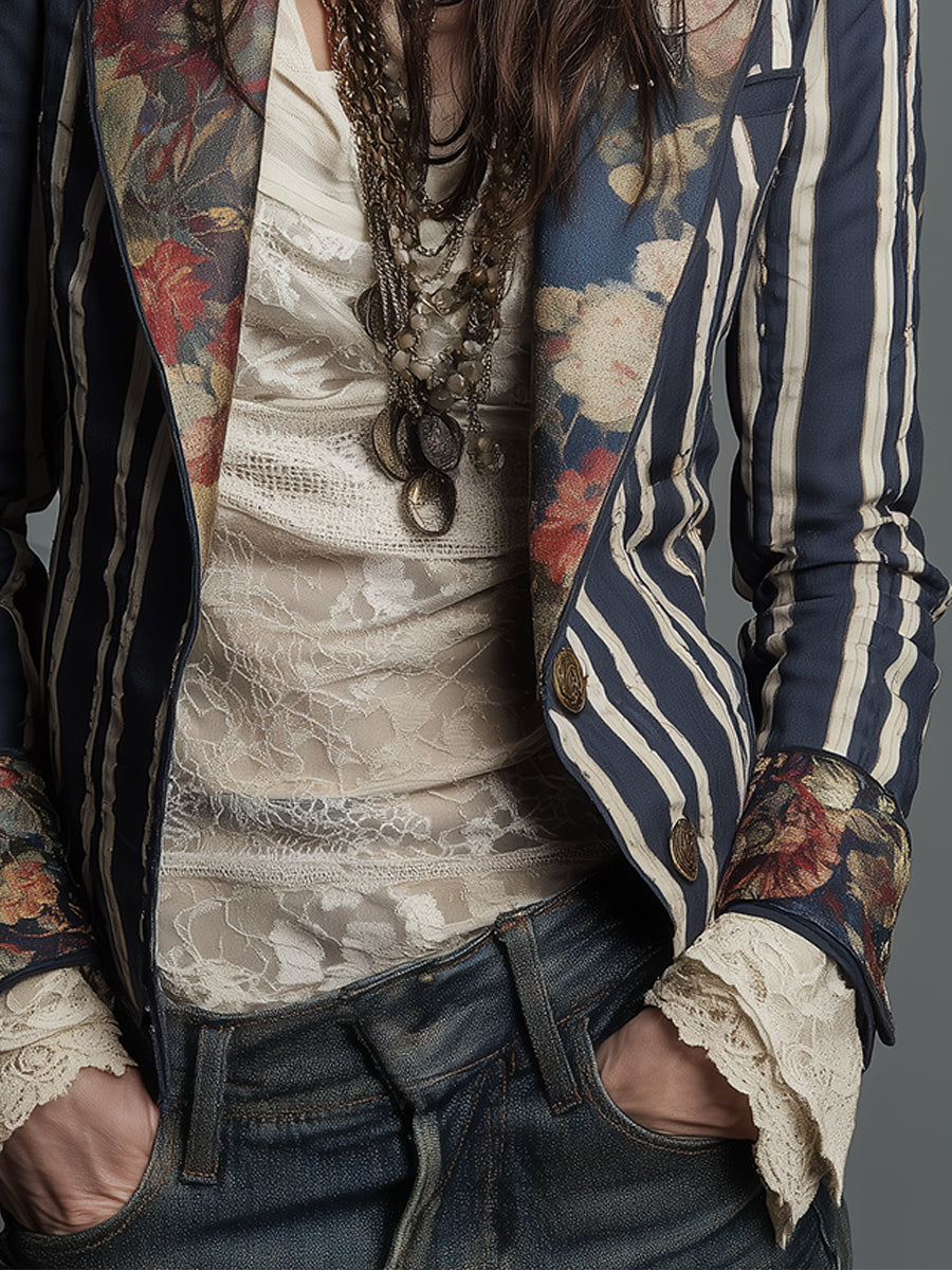 Moleboheng | Bohemian Striped Linen Blazer