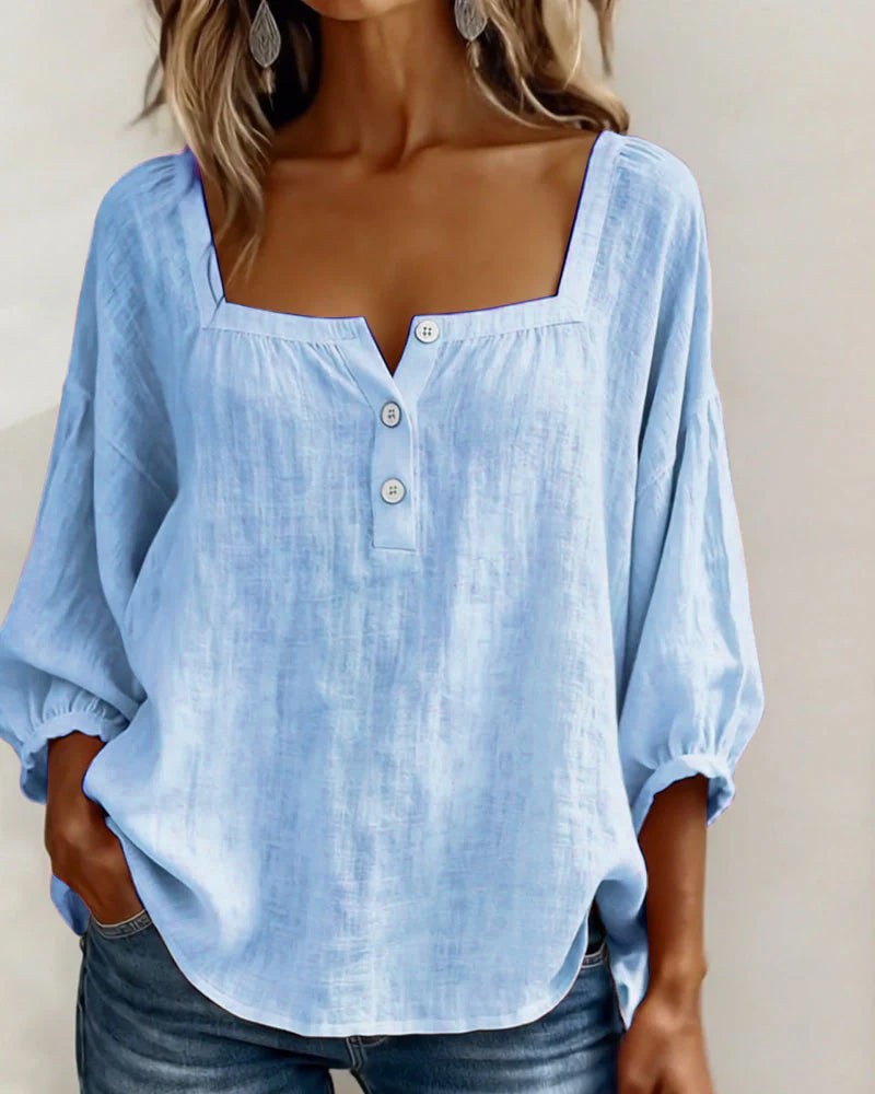 Masego | Cotton-Linen Square Neck Blouse