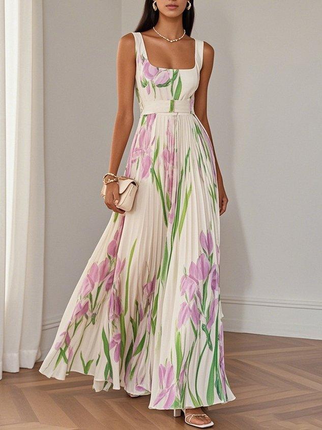 Oceane | Pleated Floral Chiffon Maxi
