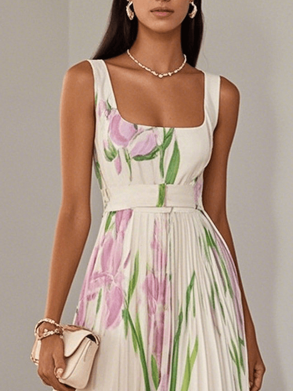 Oceane | Pleated Floral Chiffon Maxi