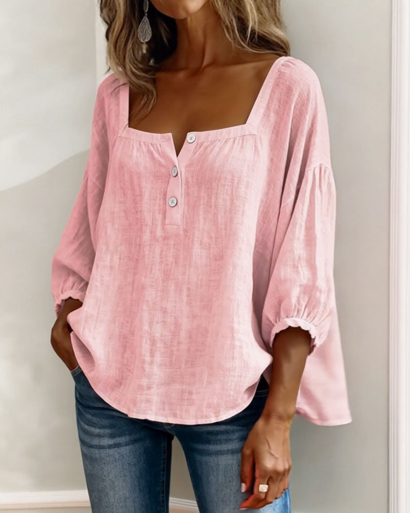 Masego | Cotton-Linen Square Neck Blouse