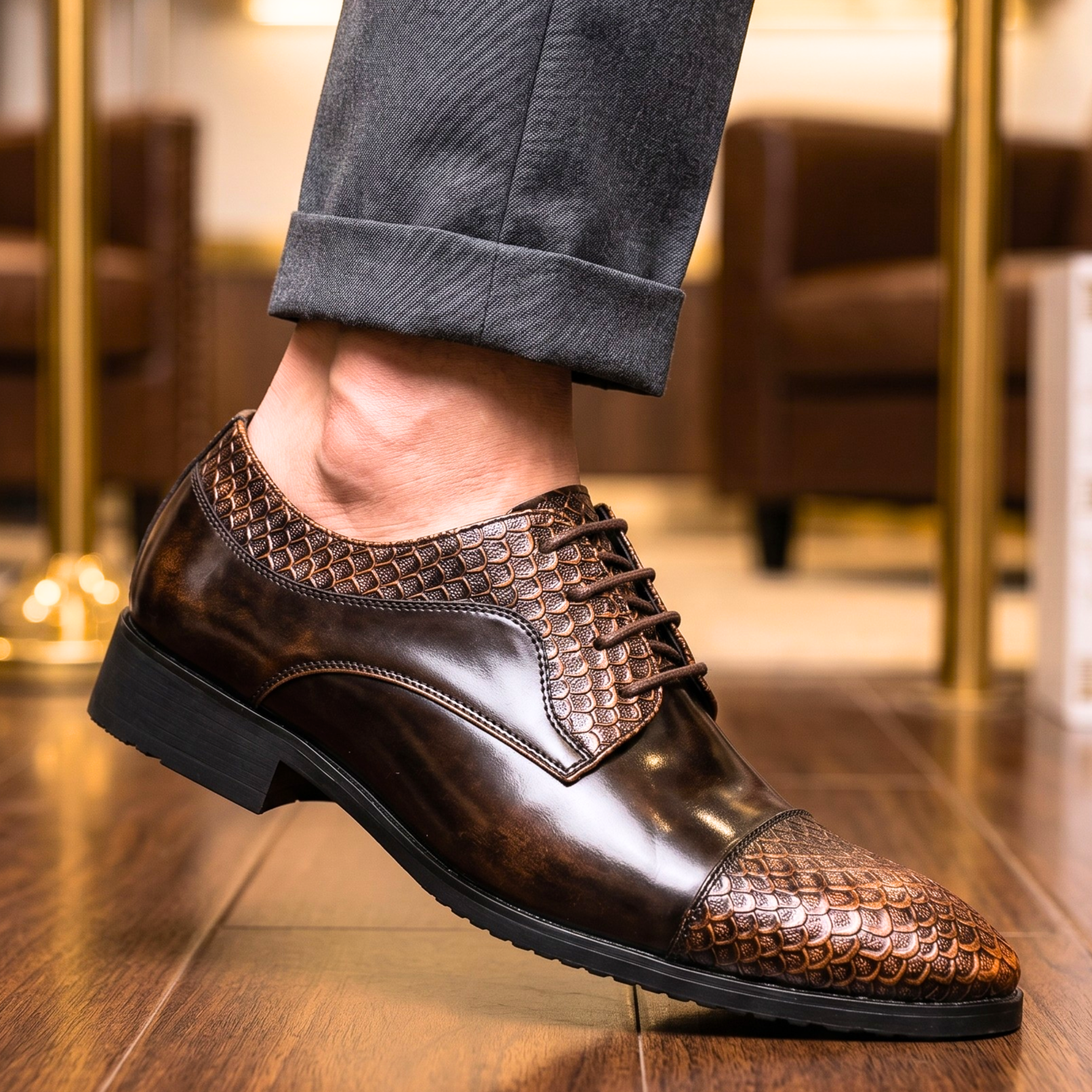 Reatlegile | Croc-Panel Leather Derby Shoes