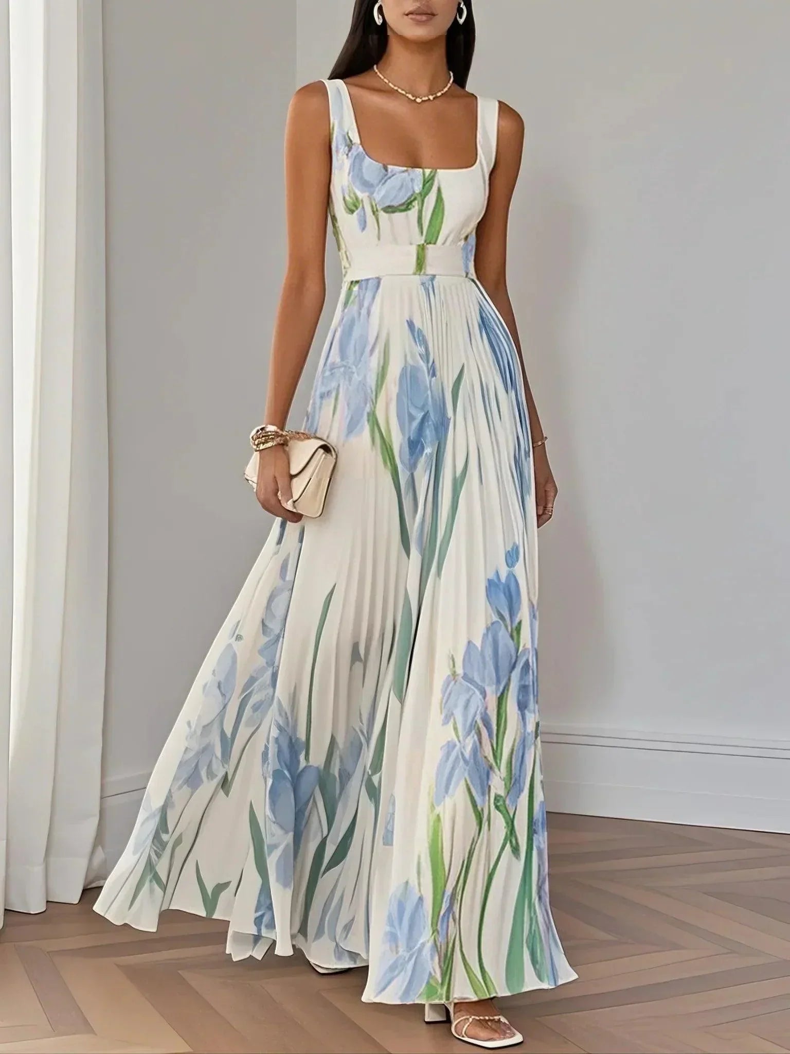 Oceane | Pleated Floral Chiffon Maxi