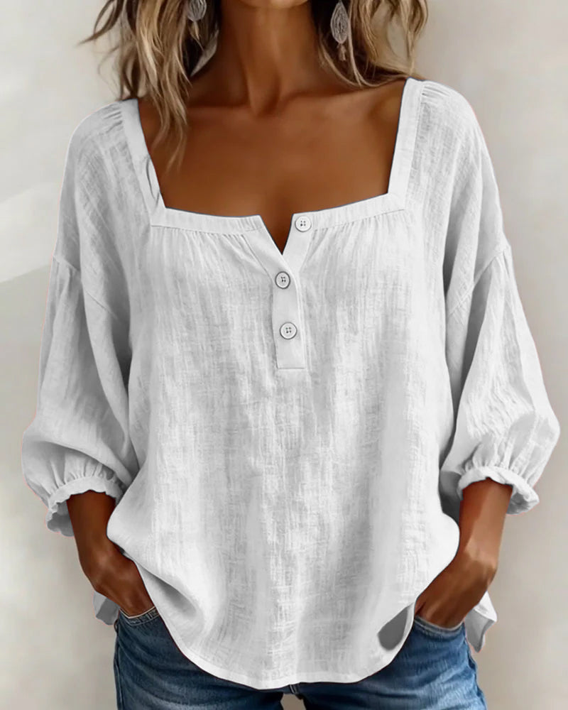 Masego | Cotton-Linen Square Neck Blouse