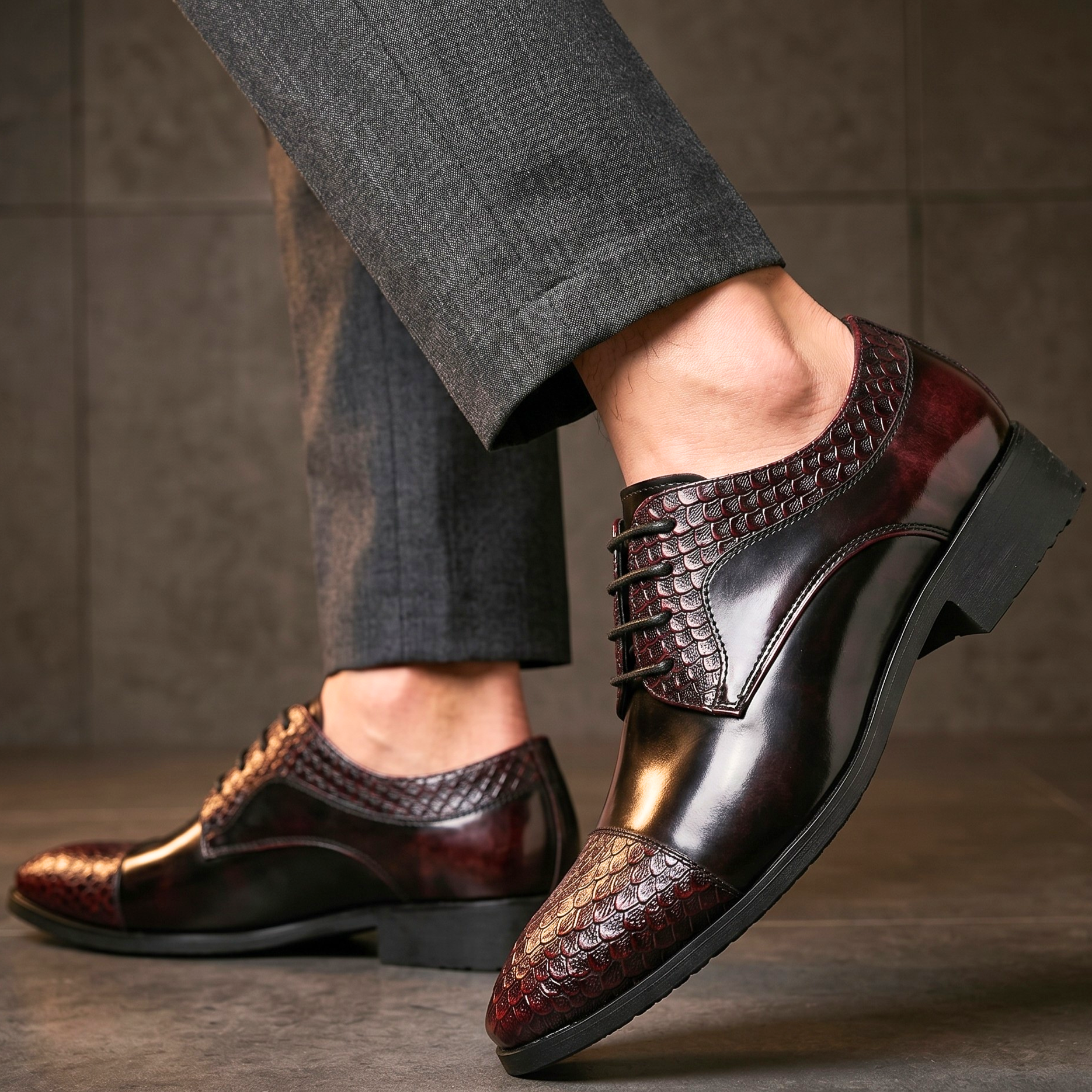 Reatlegile | Croc-Panel Leather Derby Shoes