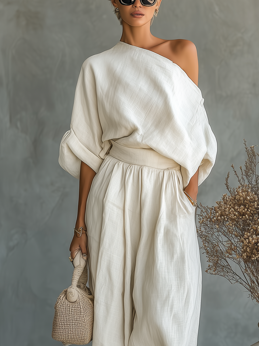 Nandi | Linen Off-Shoulder Top & Trouser Set