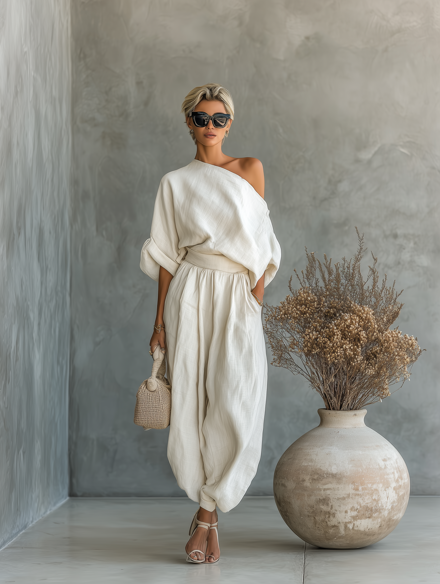 Nandi | Linen Off-Shoulder Top & Trouser Set