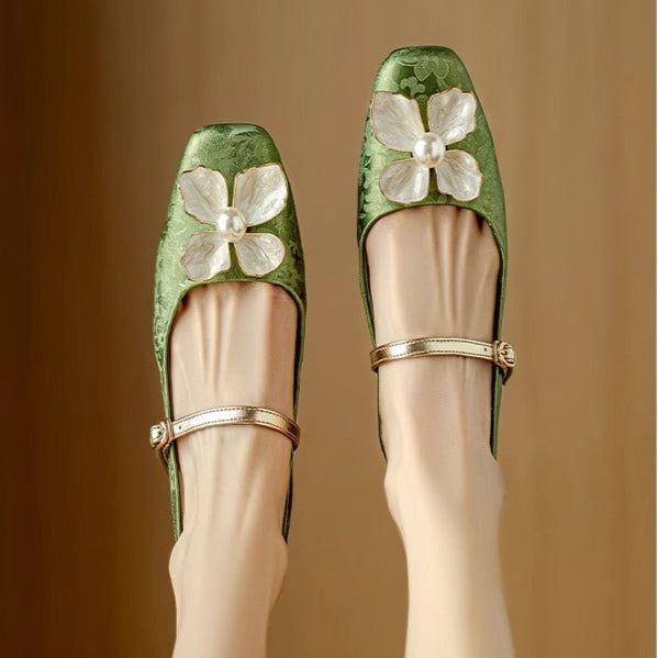 Pauline | Floral Accent Block Heel Pumps