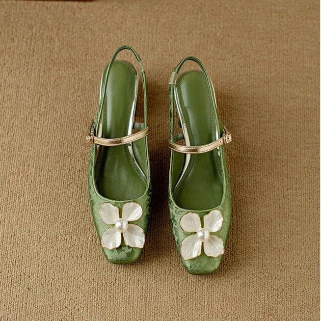 Adrienne | Floral Accent Block Heel Pumps