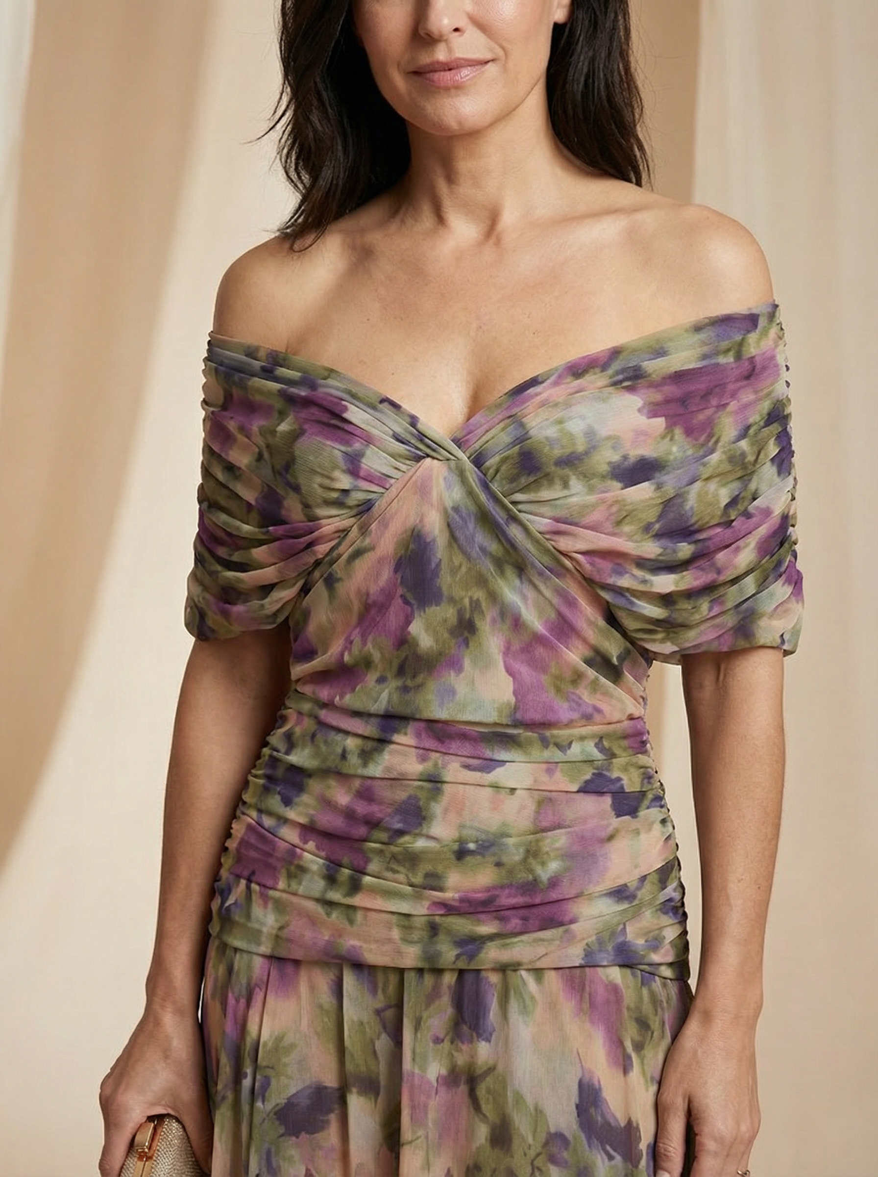 Margot | Pleated Waist V-Neck Maxi Dress