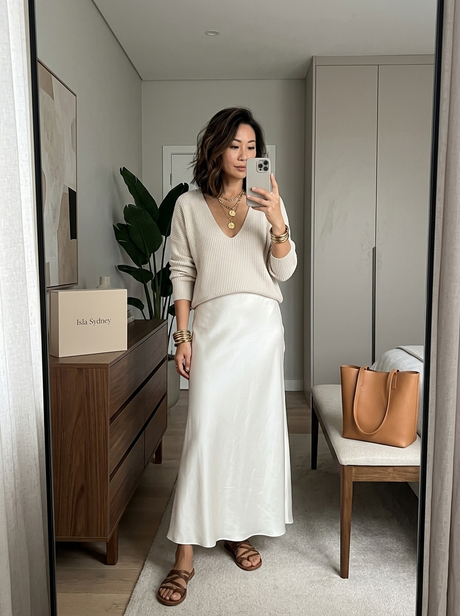 Kefentse | Knit & Satin Midi Skirt Set