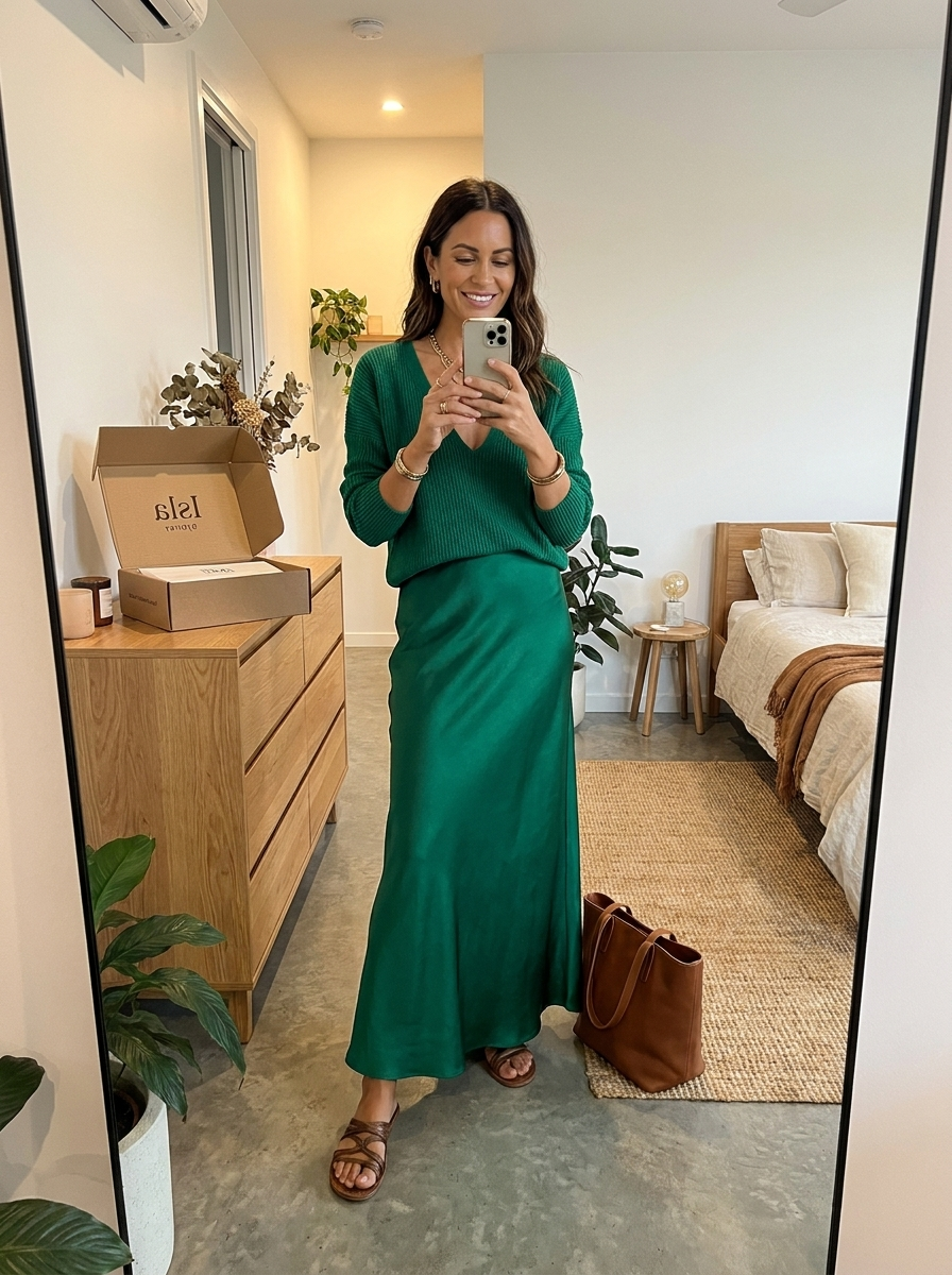 Kefentse | Knit & Satin Midi Skirt Set